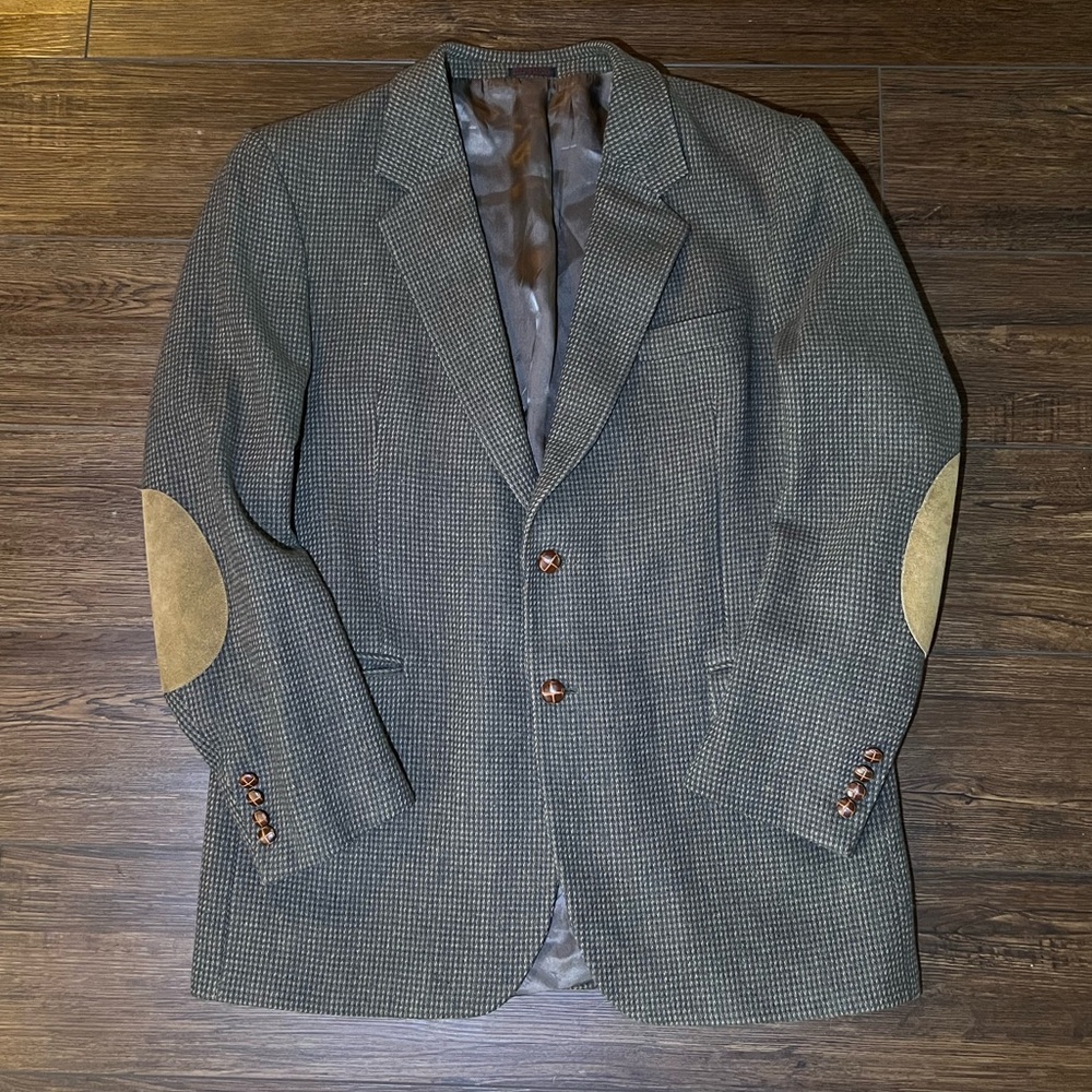 Vintage Boston Traders Men’s 42L Brown Tweed Blazer Wool Elbow Patch Jacket